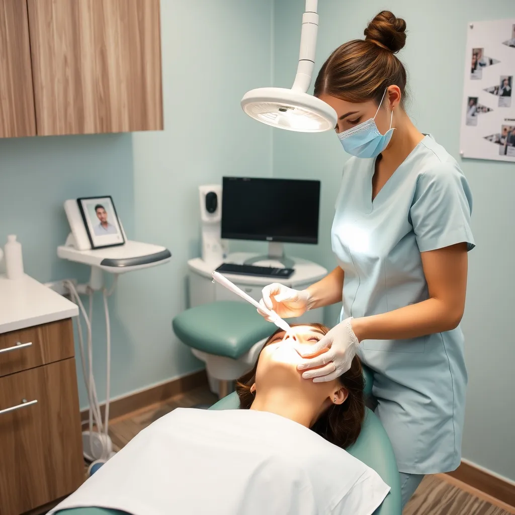 A patient at an appointment with the dental hygienist