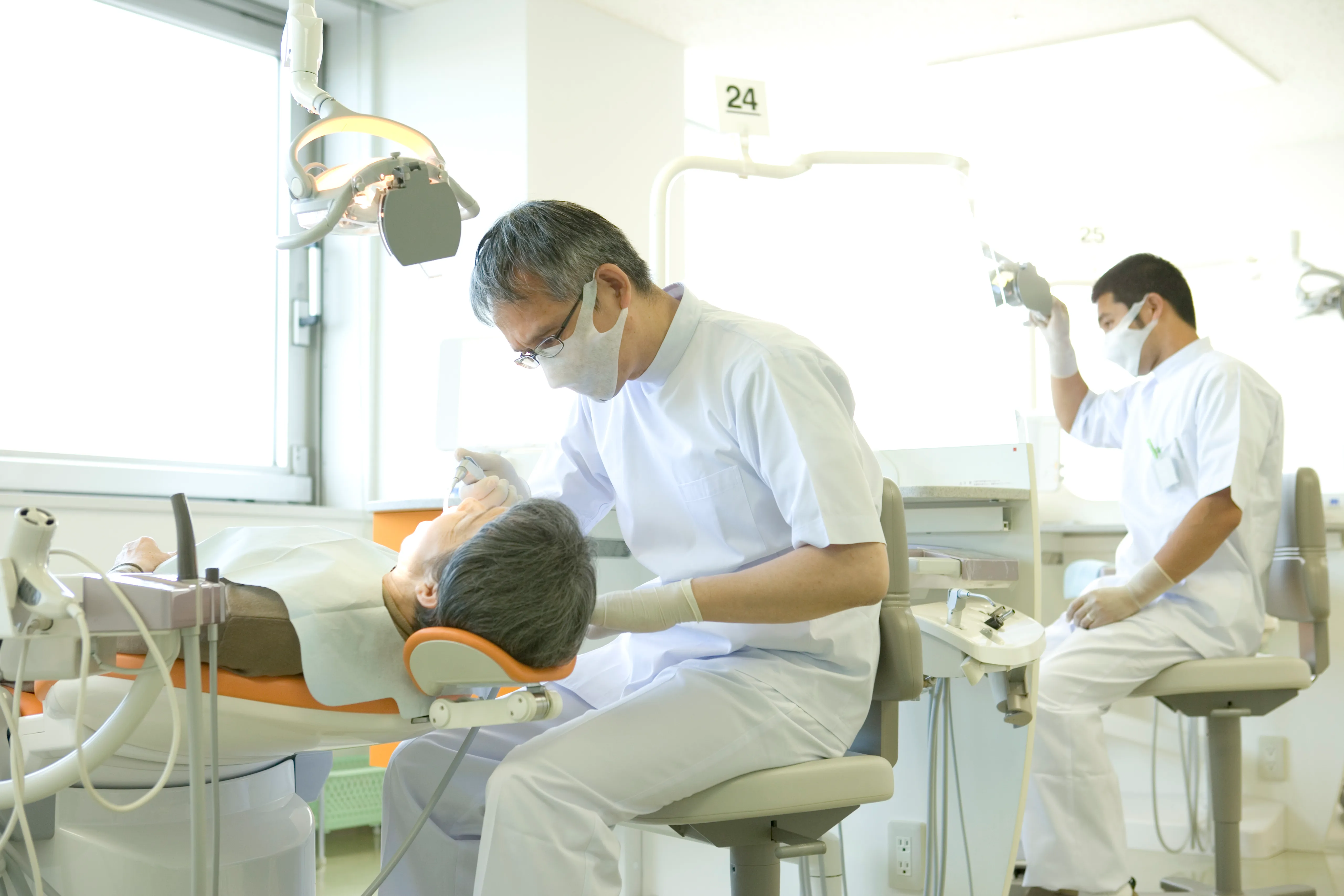 A patient in a dental chair during a routine examination